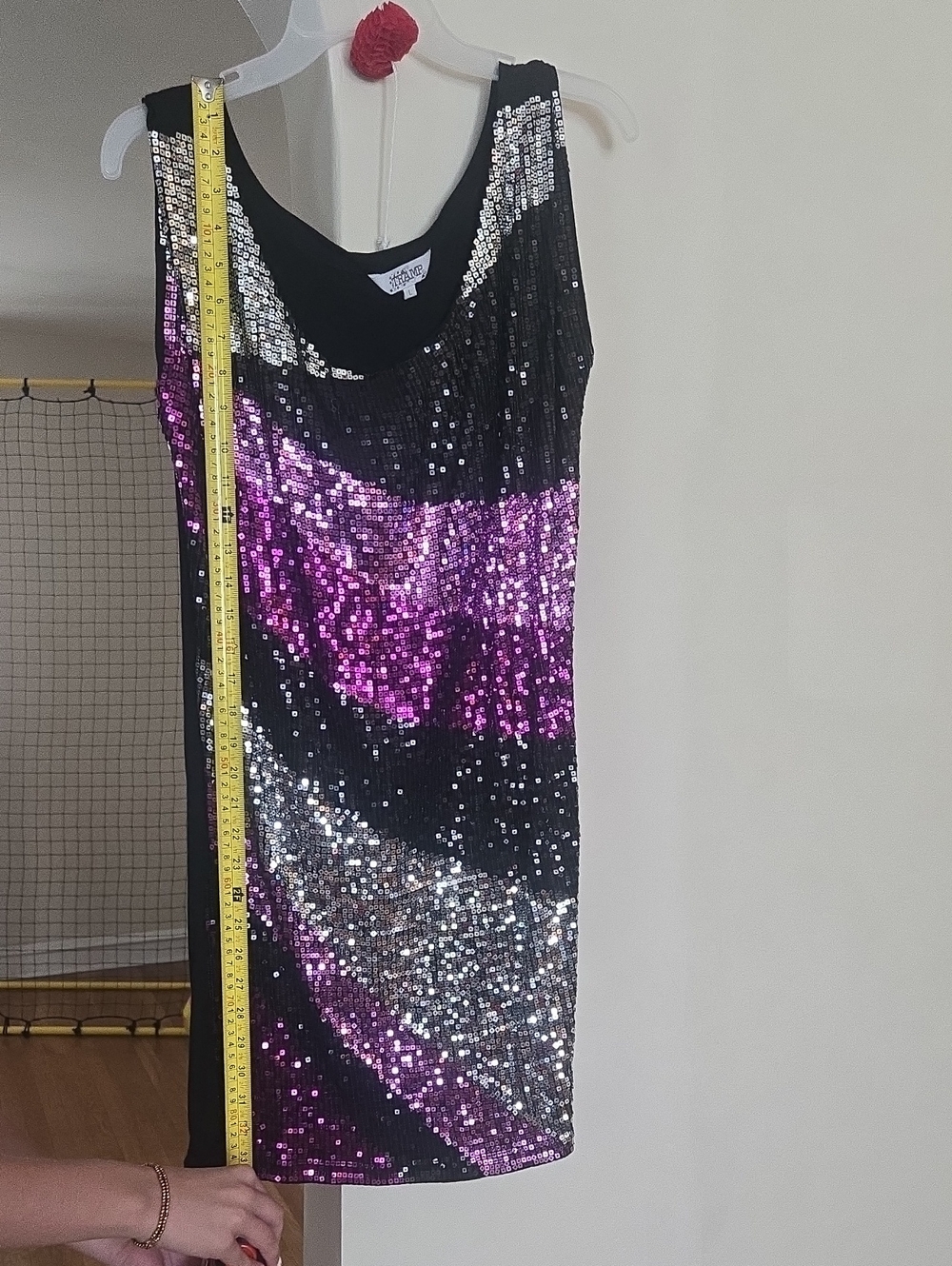Tramp Sequin Colorblock Mini Dress in Black, Magenta & Silver